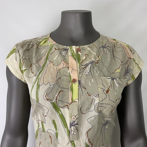 Porridge Dress Womens 2 Floral Button Down Crew Neck Neutral Modest Cap Sleeve - Picture 4 of 12